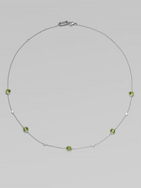 From the Silver Rain Collection. Delicate diamonds and faceted peridot are equally radiant within settings of hammered sterling silver on a graceful chain.Diamonds, .20 tcw Peridot Sterling silver Length, about 18 Lobster clasp Imported From the Silver Rain Collection. Delicate diamonds and faceted peridot are equally radiant within settings of hammered sterling silver on a graceful chain.Diamonds, .20 tcw Peridot Sterling silver Length, about 18 Lobster clasp Imported