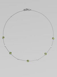 From the Silver Rain Collection. Delicate diamonds and faceted peridot are equally radiant within settings of hammered sterling silver on a graceful chain.Diamonds, .20 tcw Peridot Sterling silver Length, about 18 Lobster clasp Imported