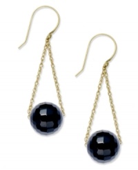 Contemporary chic. Delicate chains cradle a faceted onyx bead (10 mm) in this shapely style. Set in 14k gold. Approximate drop: 1-1/2 inches. Contemporary chic. Delicate chains cradle a faceted onyx bead (10 mm) in this shapely style. Set in 14k gold. Approximate drop: 1-1/2 inches.