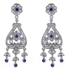 Sterling Silver Floral Dangle Chandelier Earrings with Brilliant Cut Clear & Blue Sapphire Color CZ Stones 1.2 inch Long For Women