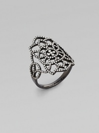 An unique, 18k black gold design with intricate details and brilliant diamonds. Diamonds, .76 tcw18k black goldWidth, about ¾Imported An unique, 18k black gold design with intricate details and brilliant diamonds. Diamonds, .76 tcw18k black goldWidth, about ¾Imported