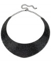 Stunning and stylish. This frontal necklace from Haskell, crafted from hematite-tone mixed metal, dazzles with black beaded accents. Approximate length: 17 inches + 3-inch extender. Approximate drop: 1-3/4 inches.