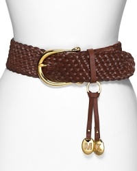Gleaming gold hardware adds rich tonal interest to braided leather. By MICHAEL Michael Kors. Gleaming gold hardware adds rich tonal interest to braided leather. By MICHAEL Michael Kors.