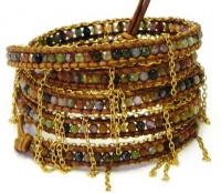 Chan Luu Fancy Jasper Wrap Bracelet with Chain Fringe on Natural Brown Leather Chan Luu Fancy Jasper Wrap Bracelet with Chain Fringe on Natural Brown Leather