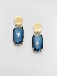 From the Murano Collection. Faceted London blue topaz accented with hand-engraved 18k gold. London blue topaz and amethyst18k goldDrop, about 1Post backMade in Italy From the Murano Collection. Faceted London blue topaz accented with hand-engraved 18k gold. London blue topaz and amethyst18k goldDrop, about 1Post backMade in Italy
