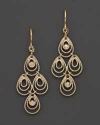 From the Mauresque collection, long teardrop earrings have hook back for pierced ears; with signature ruby accent. Designed by Roberto Coin. From the Mauresque collection, long teardrop earrings have hook back for pierced ears; with signature ruby accent. Designed by Roberto Coin.