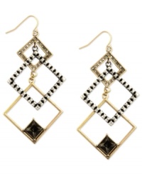 An airy elegance. RACHEL Rachel Roy's three-drop chandelier earrings are crafted from gold-tone and silver-ox-tone mixed metal with glass stones adding a lustrous touch. Approximate drop: 2-3/4 inches. Approximate diameter: 1-1/2 inches. An airy elegance. RACHEL Rachel Roy's three-drop chandelier earrings are crafted from gold-tone and silver-ox-tone mixed metal with glass stones adding a lustrous touch. Approximate drop: 2-3/4 inches. Approximate diameter: 1-1/2 inches.