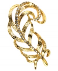 Bohemian chic. Anne Klein's beautiful cut-out feather pin is crafted in gold-tone mixed metal with clear accents for added sparkle. Approximate length: 2-3/4 inches. Approximate width: 1-1/2 inches. Bohemian chic. Anne Klein's beautiful cut-out feather pin is crafted in gold-tone mixed metal with clear accents for added sparkle. Approximate length: 2-3/4 inches. Approximate width: 1-1/2 inches.
