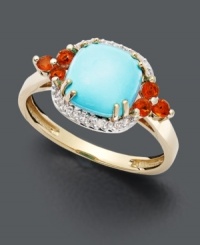 Catch some rays, and some attention this summer with bold, colorful style. This head-turning ring makes just the right statement with a turquoise center stone (1-3/4 ct. t.w.) surrounded by brilliant opal and round-cut diamond accents. Setting crafted in 14k gold. Catch some rays, and some attention this summer with bold, colorful style. This head-turning ring makes just the right statement with a turquoise center stone (1-3/4 ct. t.w.) surrounded by brilliant opal and round-cut diamond accents. Setting crafted in 14k gold.