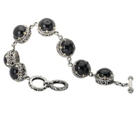 925 Silver & Round Onyx Cabochon Bracelet with 18k Gold Accents- 7.5 IN 925 Silver & Round Onyx Cabochon Bracelet with 18k Gold Accents- 7.5 IN