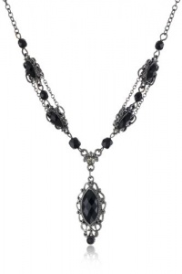 1928 Jewelry Delicate Drop Hematite Tone Onyx-Colored Hues Pendant Necklace 1928 Jewelry Delicate Drop Hematite Tone Onyx-Colored Hues Pendant Necklace