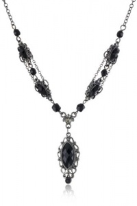 1928 Jewelry Delicate Drop Hematite Tone Onyx-Colored Hues Pendant Necklace