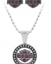 Harley-Davidson .925 Silver Circle Beaded Necklace & Earring Set with Purple Swarovski Crystals