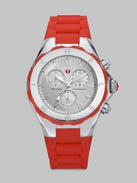From the Tahitian Jean Bean Collection. Be bold and sporty with this colorful and technical timepiece. Quartz movementWater resistant to 5 ATMRound stainless steel case, 40mm (1.6) Logo etched bezelSilvertone sunray dialNumeric hour markersSecond hand Red silicone strapImported From the Tahitian Jean Bean Collection. Be bold and sporty with this colorful and technical timepiece. Quartz movementWater resistant to 5 ATMRound stainless steel case, 40mm (1.6) Logo etched bezelSilvertone sunray dialNumeric hour markersSecond hand Red silicone strapImported