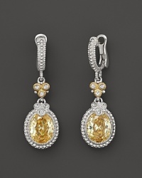 Sterling silver and canary crystal drop earrings from Judith Ripka with white sapphire accents. Sterling silver and canary crystal drop earrings from Judith Ripka with white sapphire accents.