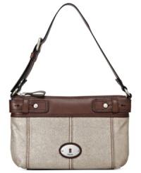 Simply chic, this classic shoulder bag from Fossil reels in old school charm with a contemporary attitude. Crafted from mod metallic suede with signature hardware, its sized-right to meet your everyday demands. Simply chic, this classic shoulder bag from Fossil reels in old school charm with a contemporary attitude. Crafted from mod metallic suede with signature hardware, its sized-right to meet your everyday demands.