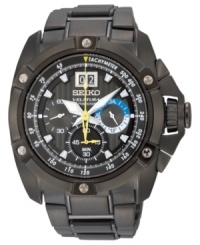 With a large date window and colorful accents, this black Velatura watch from Seiko adds style to your schedule. With a large date window and colorful accents, this black Velatura watch from Seiko adds style to your schedule.