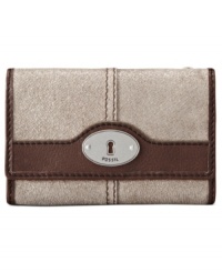 Make a move to metallic with this chic suede wallet from Fossil. Pocket-lined and perfectly sized to slip inside a handbag, it's a mod way to stay organized. Make a move to metallic with this chic suede wallet from Fossil. Pocket-lined and perfectly sized to slip inside a handbag, it's a mod way to stay organized.