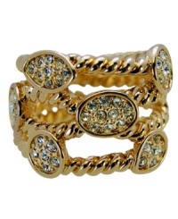 A distinguished design. Sparkling clear crystals in a beautiful bezel setting stand out on this stylish twist ring from T Tahari's Essentials Collection. Made in gold tone mixed metal, it's nickel-free and well suited for sensitive skin. Size 7. A distinguished design. Sparkling clear crystals in a beautiful bezel setting stand out on this stylish twist ring from T Tahari's Essentials Collection. Made in gold tone mixed metal, it's nickel-free and well suited for sensitive skin. Size 7.