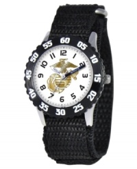 Semper Fi! Help your kids stay on time with this fun Time Teacher watch that features a U.S. Marines logo and labeled hands for easy reading. Semper Fi! Help your kids stay on time with this fun Time Teacher watch that features a U.S. Marines logo and labeled hands for easy reading.