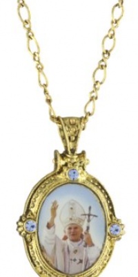 The Vatican Library Collection Gold-Tone with Sapphire Oval Pope John Paul Ii Necklace