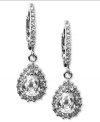 A glamorous touch for daytime or evening, these Givenchy drop earrings feature sparkling round-cut crystals surrounding a teardrop shaped stone. Each measures 3 inches long.