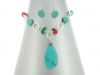 Winnity Turquiose and Multi Semi-Precious Stone Oval Linked Teardrop Necklace and Earrings Set Silver Tone