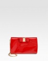Feminine patent leather with removable chain strap and signature vara bow for the perfect touch.Shoulder strap, 7½ drop Clasp closure Fully lined About 8W X 5H X 2D Made in Italy