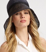 A statement style with a glamourous, asymmetrical crocheted brim. StrawClean with damp clothBrim, about 6½Made in Italy