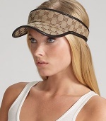 Canvas visor with sigature GG web print and leather trim. Adjustable grip-tape closure Made in Italy