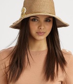 This pretty style pays attention to detail with a brass snake chain band and lovely floral appliqué. 90% toyo paper/10% cottonBrass snake chainBrim, about 2½Hand washMade in USA of imported fabrics 