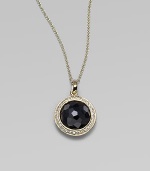 From the Lollipop Collection. A faceted black onyx, framed in diamonds, hanging on a graceful chain. Black onyx Diamonds, 0.14 tcw 18k yellow gold Chain length, about 16 with 2 extender Pendant diameter, about ½ Lobster clasp Imported