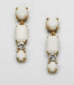Dazzling, linked crystals with faceted stones in an elegant drop design. CopperCrystalsPolyesterLength, about 1.57Post backMade in Italy 