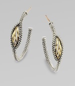 A highly textured, sterling silver style featuring radiant 18k gold accents in a beautiful, curved design. Sterling silver18k goldLength, about 1Post backImported 