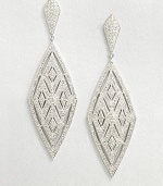 A geometric, yet feminine design accented in pavé crystals. CrystalsRhodium-plated brassDrop, about 2.75Post backImported 