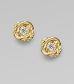 From the Infinity collection. Sparkling diamonds are encased in intertwining bands, one smooth, one cabled, of 18k yellow gold.Diamonds, 0.14 tcw 18k yellow gold Diameter, about ¼ Post back Imported