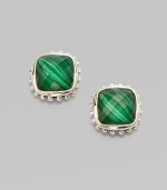 From the Venus Collection. Beautiful faceted malachite stones set in sterling silver. Sterling silver Size, about ½ Monster back with 14k gold post Imported 
