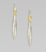 An elegant design of textured, hammered 24k gold and sterling silver. 24k goldSterling silverLength, about 2¾Hook backImported 