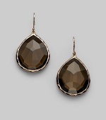 A gorgeous teardrop shape of faceted smoky quartz is set in sterling silver and 18k gold with a fine finish of 18k rose goldplating. Smoky quartz An alloy of 18K gold and sterling silver plated with 18K rose gold Drop, about 1½ Width, about ¾ Ear wire Imported