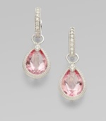 Pear-shaped drops of faceted baby pink topaz are set within granulated frames of 18k gold and diamonds, ready to hang from your favorite hoops. Diamonds, 0.04 tcw Baby pink topaz 18k white gold Drop, about ¾ Spring ring clasp Imported Please note: Earrings sold separately.