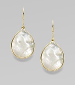 Thin slices of iridescent mother-of-pearl, delicately framed in 18k gold. White mother-of-pearl 18k gold Drop, about 1 Ear wire Imported