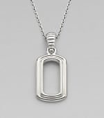 Dog tag inspired design in fine sterling silver.SilverAdjustable link chain, 22 to 24Lobster claspImported