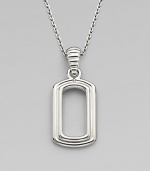 Dog tag inspired design in fine sterling silver.SilverAdjustable link chain, 22 to 24Lobster claspImported