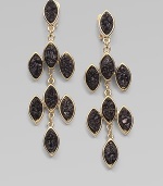 Beautifully textured drusy quartz stones set in 14k goldplating for a chic style with movement. Drusy quartz14k goldplated white metal alloyDrop, about 2Post backMade in USA