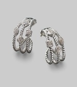 From the Confetti Collection. Three sterling silver J-shaped cables are dotted with pavé diamonds in sparkling geometric shapes. Diamonds, 0.19 tcw Sterling silver Length, about 1 Post back Imported