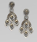 From the Naga Collection. Graceful chandelier drops combine sterling silver and 18k yellow gold with graphic, textural richness. 18k yellow gold and sterling silver Length, about 1¾ Width, about ¾ Post back Made in Bali