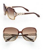 Textured and smooth, metal accented temples make this a truly glamourous, plastic style. Available in dark brown/champagne with brown gradient lens. Metal accented criss-cross temples100% UV protectionMade in Italy 