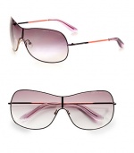 A sleek metal design with minimalist appeal. Available in violet/gold/red/orange with brown gradient lens. Logo temples100% UV protectionImported 