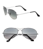 The eternally cool aviator design in lightweight metal. Available in silver with crystal grey gradient lens. Metal temples100% UV protectionMade in Italy 
