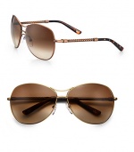 These ultra-cool, lightweight metal shades have braided detailing. Available in bronze with brown gradient lens.Metal temples100% UV protectionMade in Italy